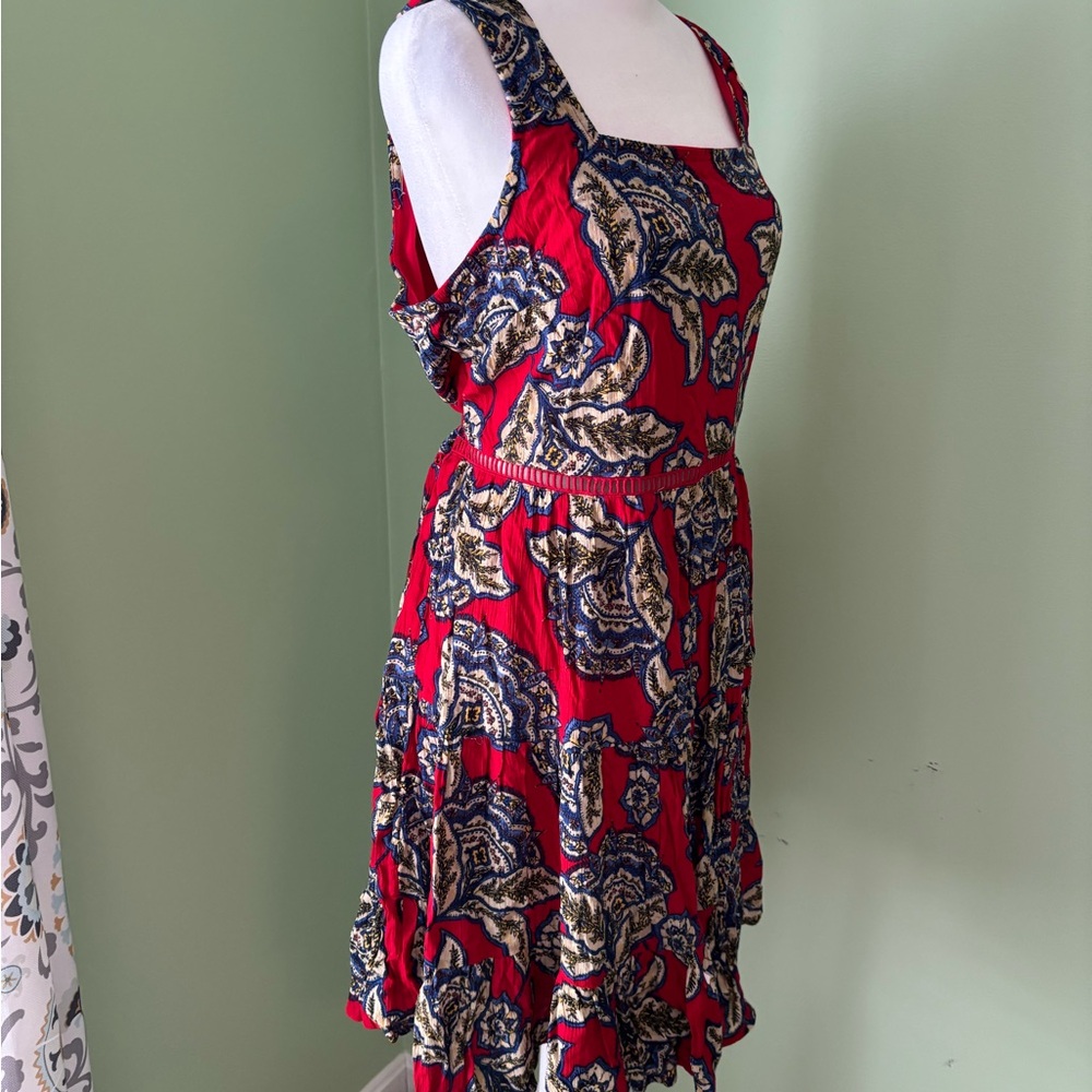Maurices Red and Blue Patterned Midi Dress